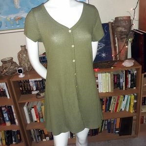 Sage colored button-up dress with short sleeves